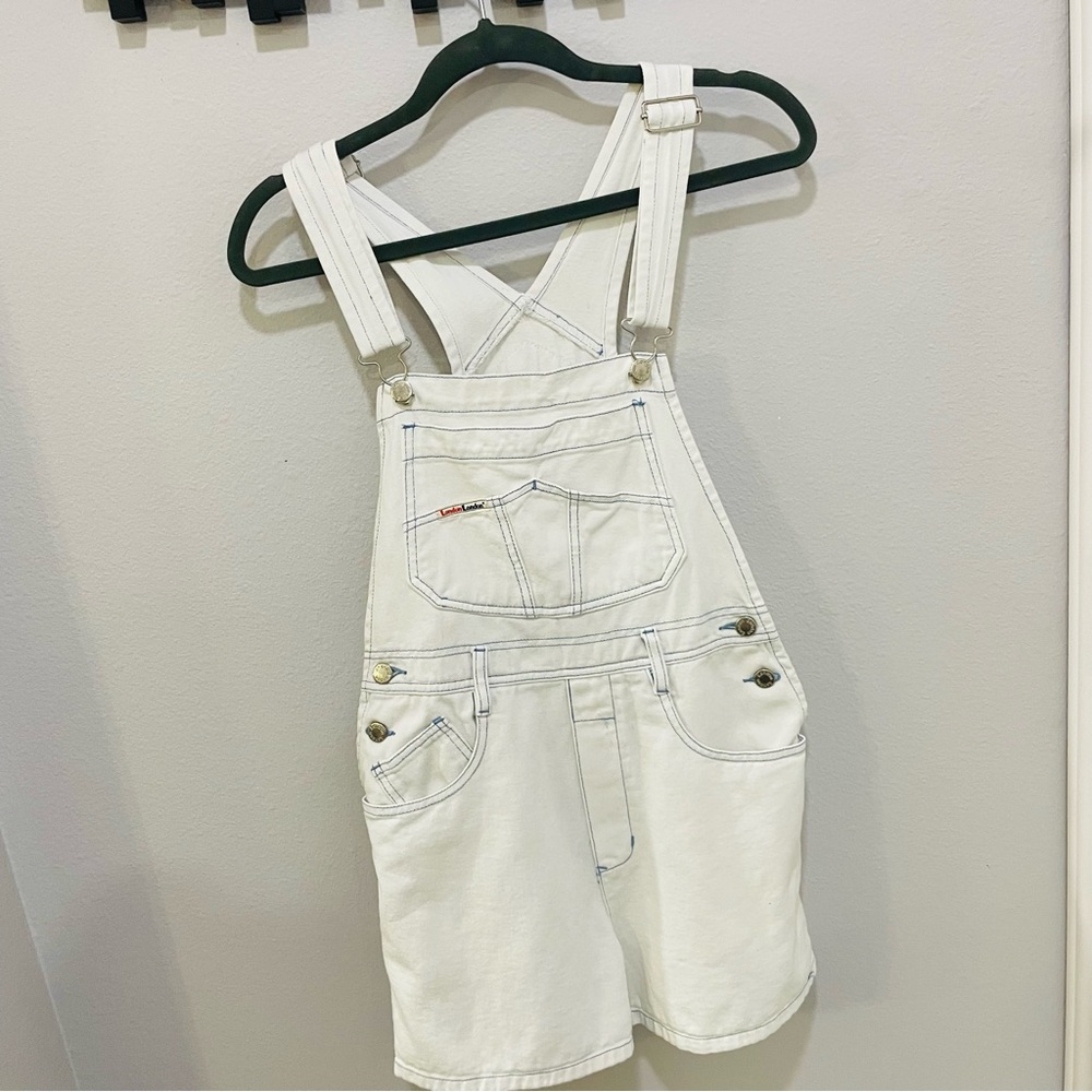 London London Y2K White Cotton Denim Overalls Shorts Shortalls Womens Size M